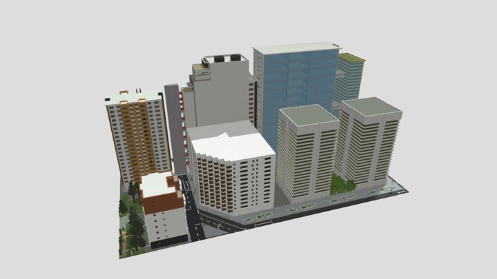 Street with modern buildings in Minecraft. 3D Model