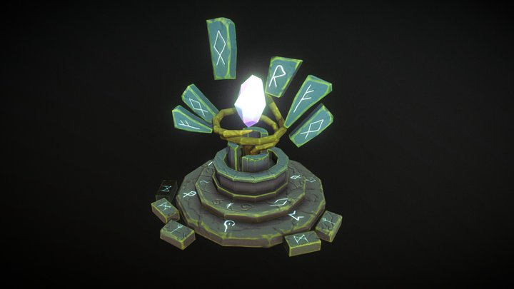 Low poly Abandoned Fountain with Rune Stones 3D Model