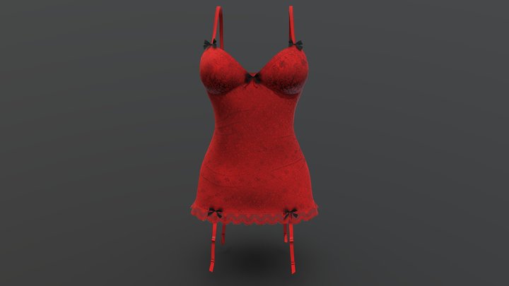 Female Red Cami Lingerie With Garters 3D Model