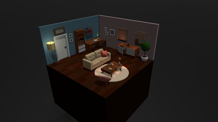 Low Poly Vintage Room 3D Model
