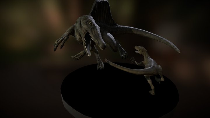 Spinosaurus and Velociraptor 3D Model