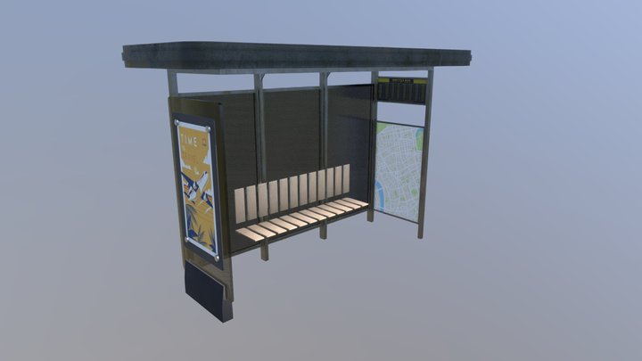 Modern Bus Stop Shelter 3D Model
