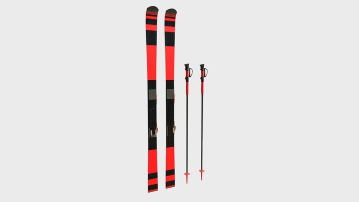 Alpine skis with poles 3D Model