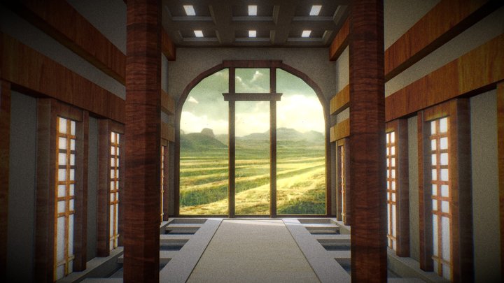 VR Oriental Hallway with Windows - EL10 3D Model
