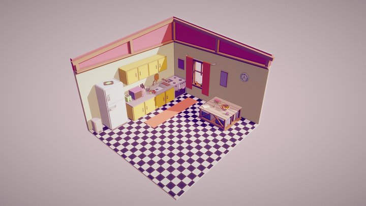 Low Poly Kitchen 3D Model