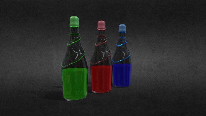 Bottles of Mana, Health and Strength Potions 3D Model