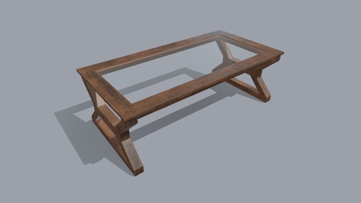 Wooden coffee table with glass 3D Model