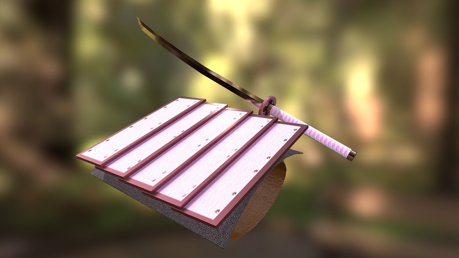 Cherry Blossom Katana and Pauldron Shield Set - Download Free