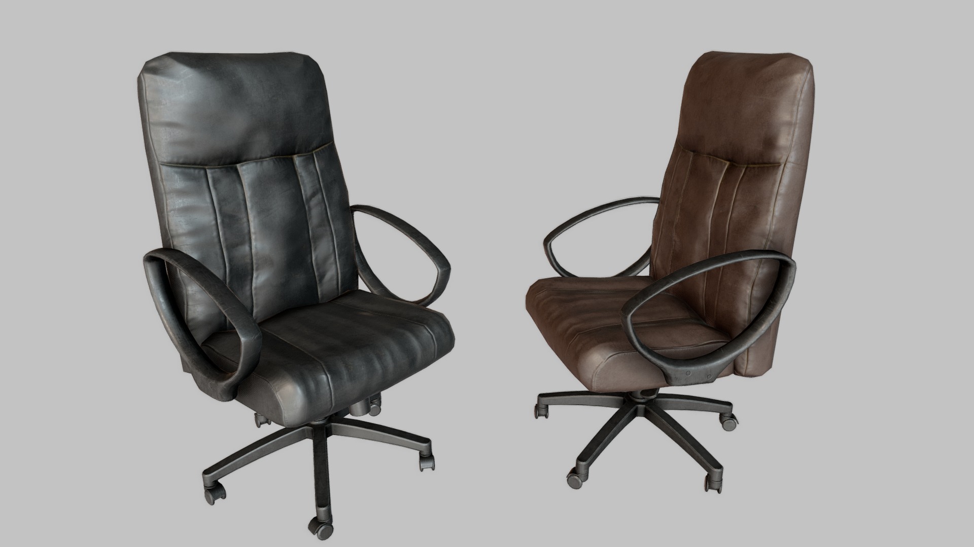 3D model Old Office Chair PBR - This is a 3D model of the Old Office Chair PBR. The 3D model is about a pair of black office chairs.