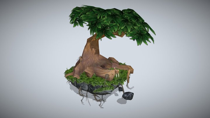 Floating Fantasy Tree Scene 3D Model