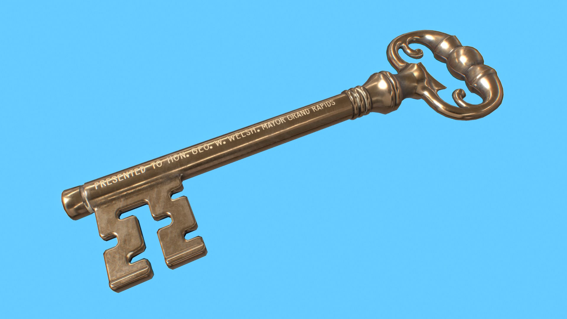 3D model Key to the city of Grand Rapids - This is a 3D model of the Key to the city of Grand Rapids. The 3D model is about a sword with a handle.