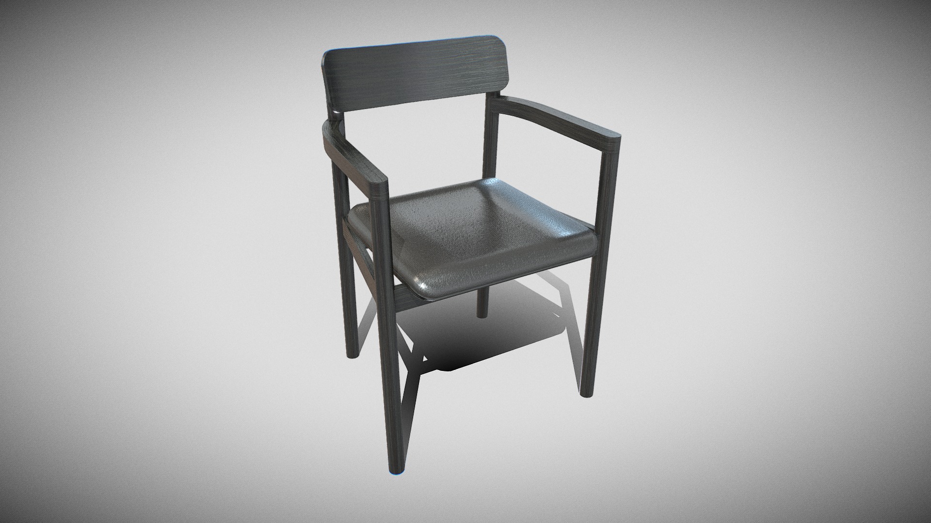 3D model POST Chair-3346-black ash wood and leather - This is a 3D model of the POST Chair-3346-black ash wood and leather. The 3D model is about a chair against a wall.