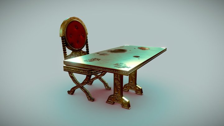 Gold Chair and Table 3D Model