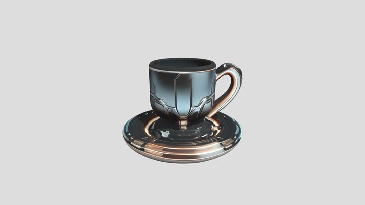 Futuristic Sci-Fi Cup & Plate 3D Model