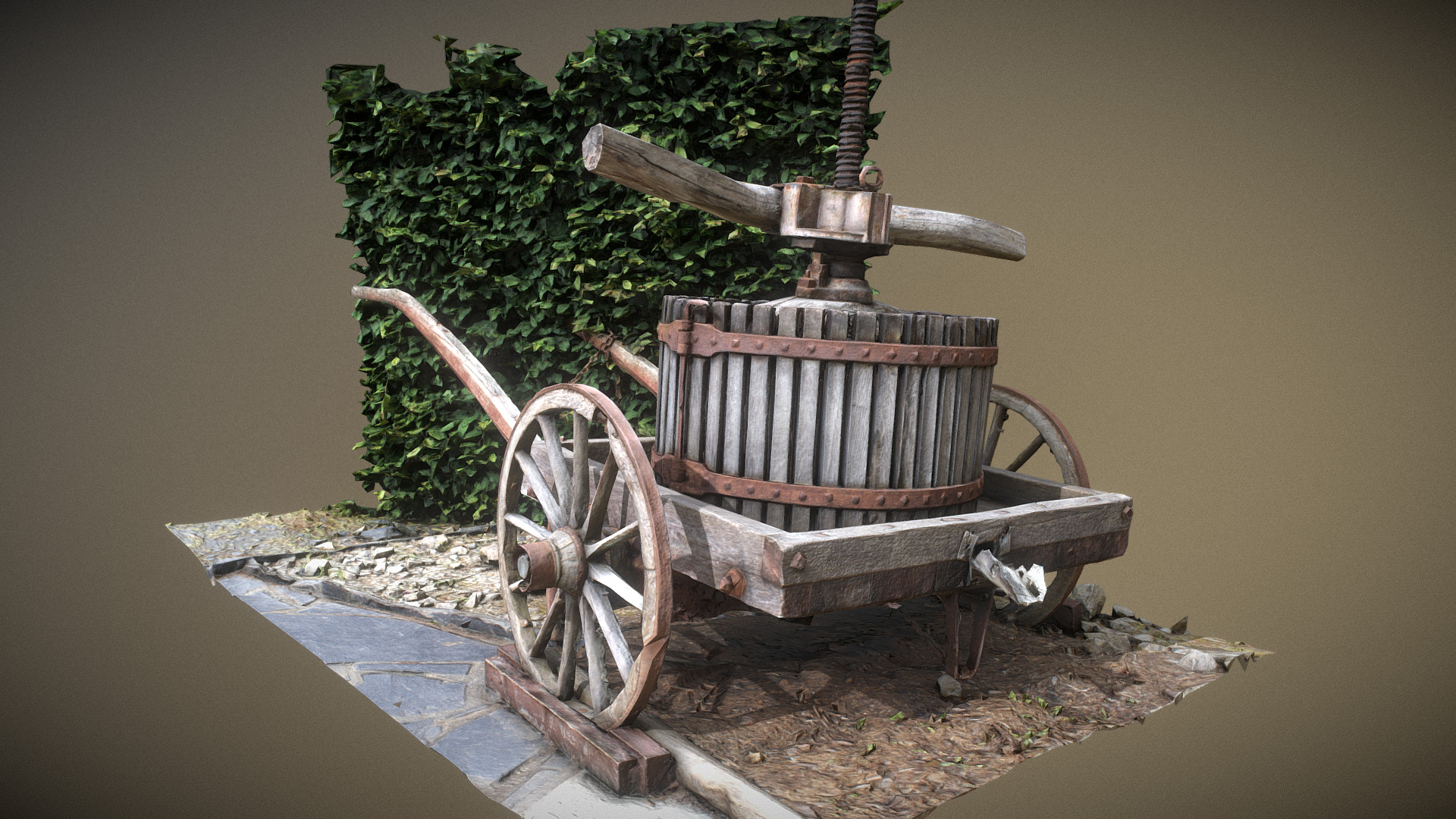 3D model Old Wine Press - This is a 3D model of the Old Wine Press. The 3D model is about a cannon on a stand.