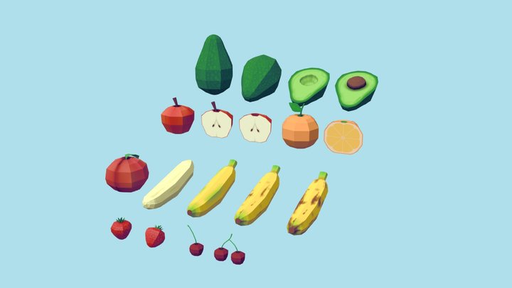 Low Poly Fruits Set 01 - Pack 3D Model