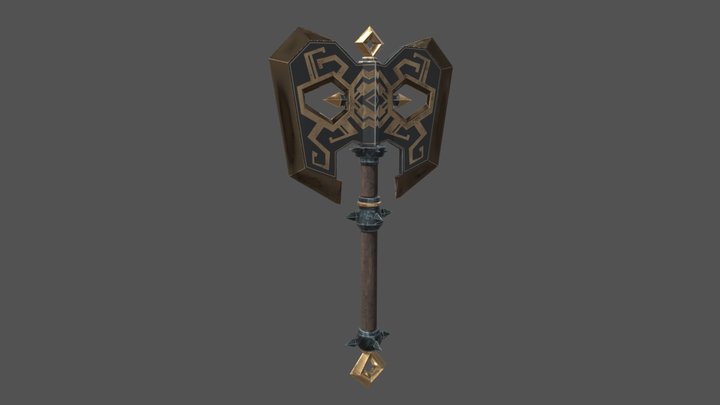 Golden Battle Axe 3D Model