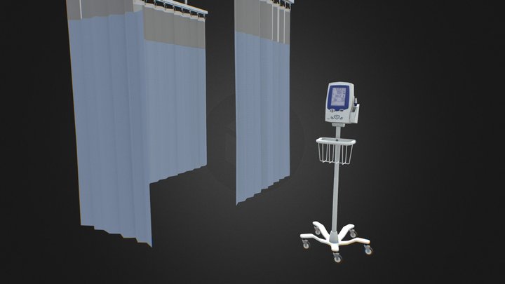 Bed Curtain and Vital Signs Monitor 3D Model
