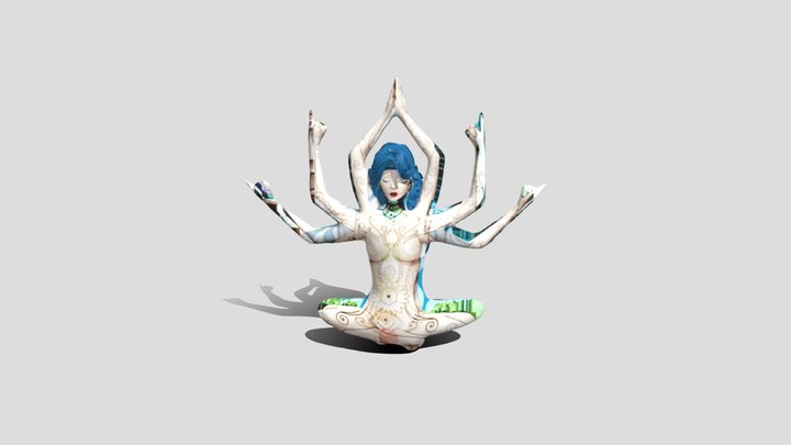 Diosa 6 brazos pelo azulado 3D Model
