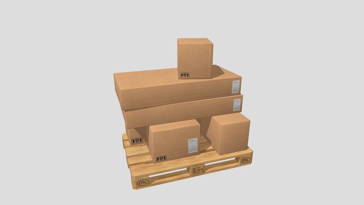Wooden Pallet with Boxes 1-1 3D Model