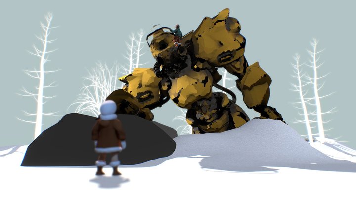 Winter, kids and robot 3D Model