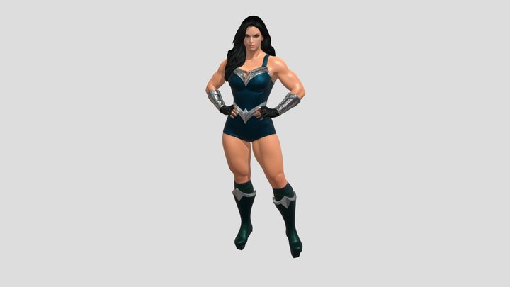 Amazonian Warrior in Teal Armor 3D Model