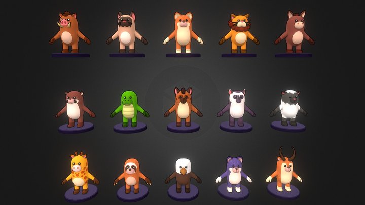 15 Unique Humanoid Rigged Cute Animal Volume 3 3D Model