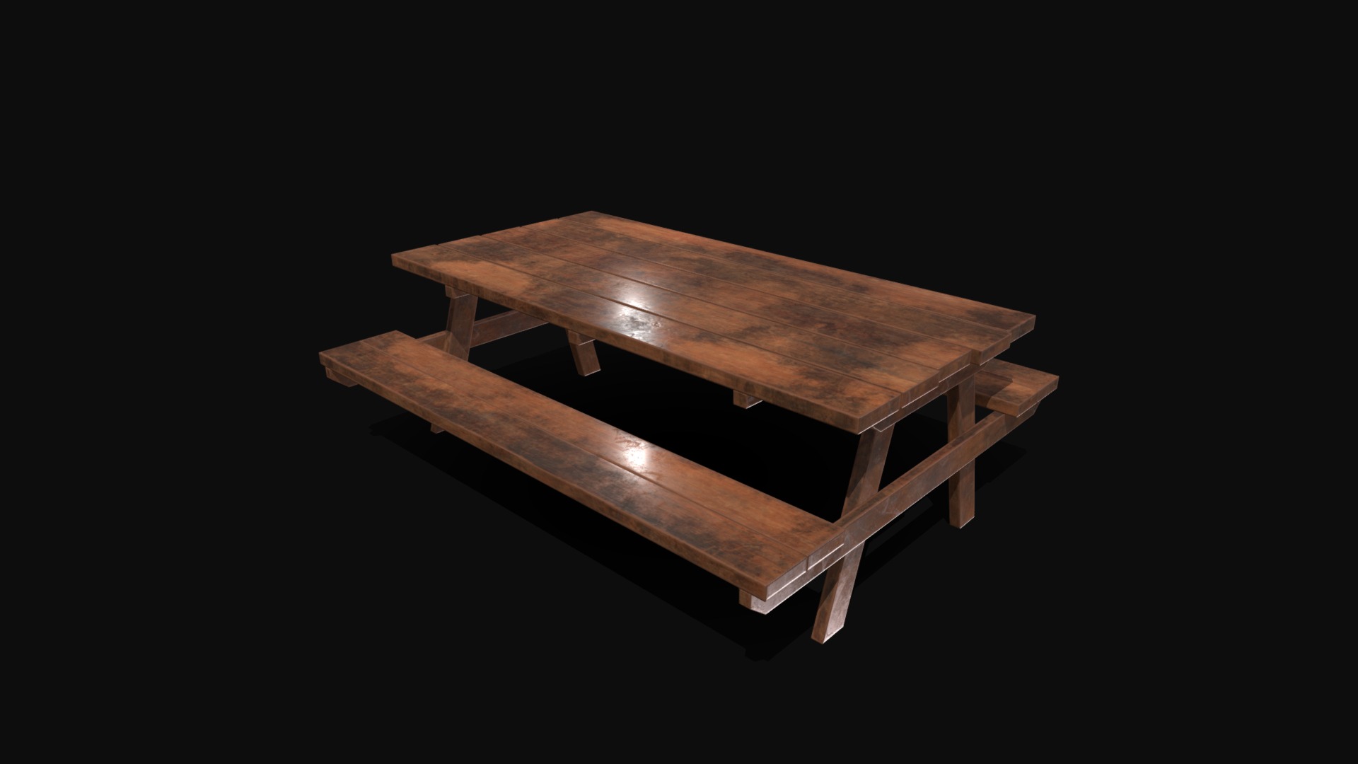 3D model tablebench - This is a 3D model of the tablebench. The 3D model is about a wooden table with a dark background.