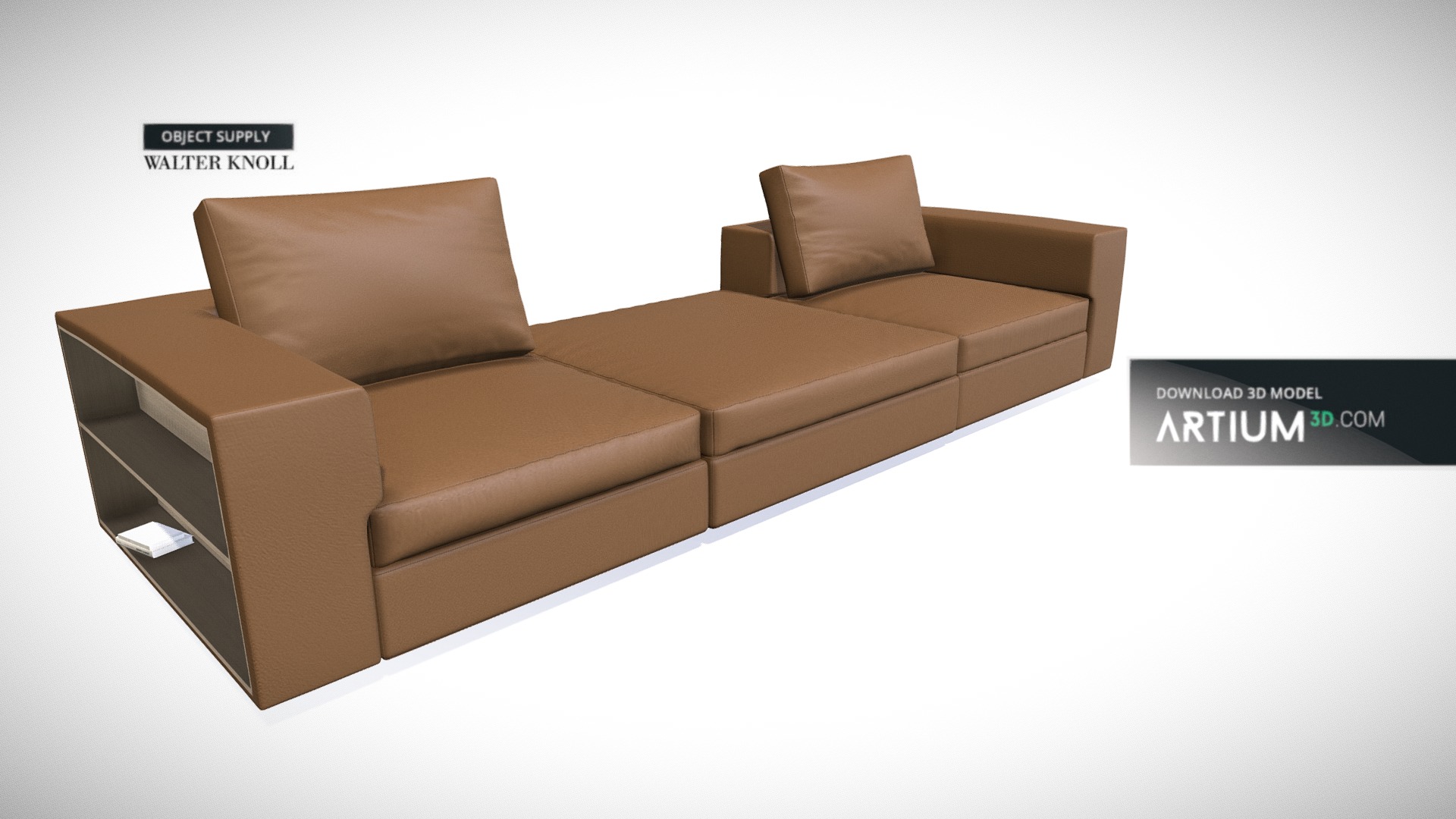 3D model Sofa Living Landscape 750 from Walter Knoll - This is a 3D model of the Sofa Living Landscape 750 from Walter Knoll. The 3D model is about a brown couch with a white background.