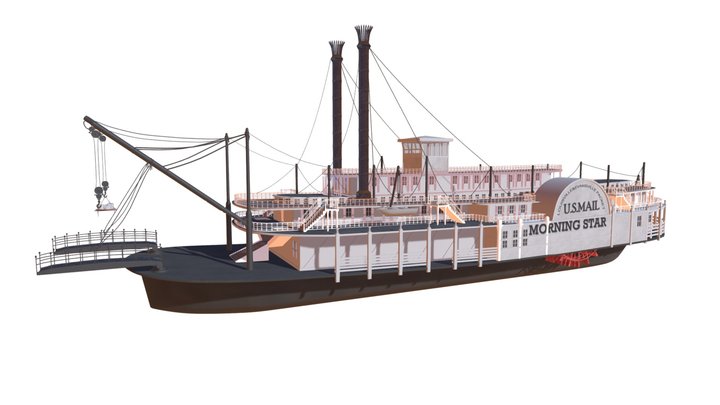 Paddle Steamer River Boat 3D Model