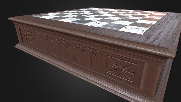 Marble and Wood Chess Board 3D Model