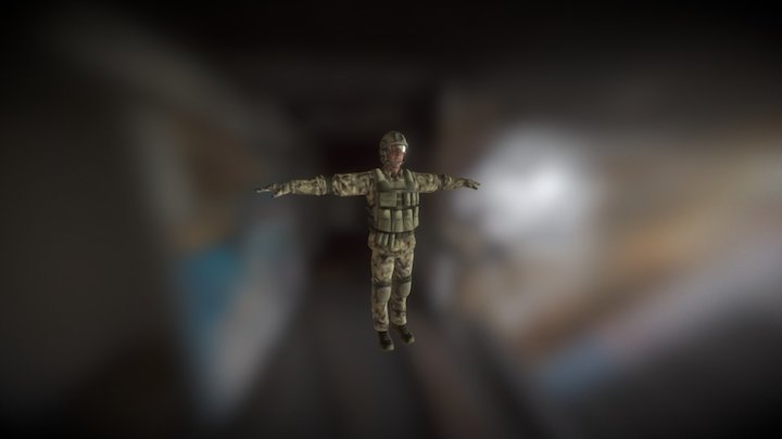 Rigged and Textured Mid-Poly Soldier 3D Model