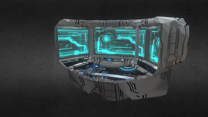 Large Wall-Mounted Computer Console 3D Model