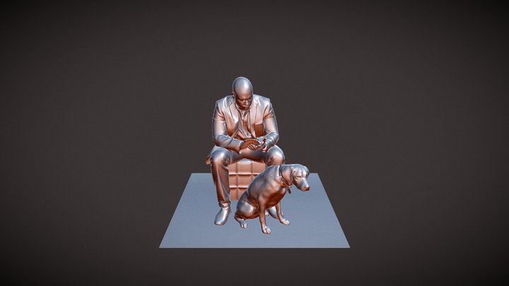 Hombre Leyendo Con Perro3 3D Model
