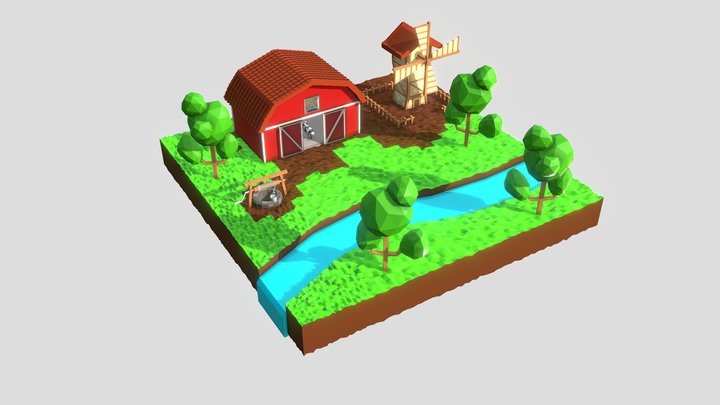 Lowpoly Farm and Mill 3D Model