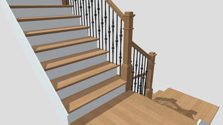 Wood stair metal spindle stair 3D Model