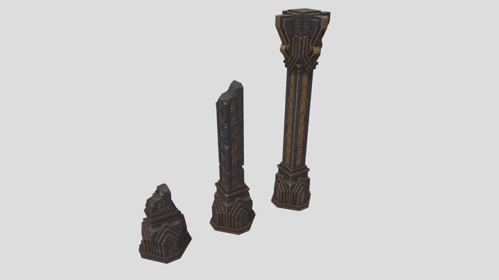 Dwarf pillars. Ruin & normal 3D Model
