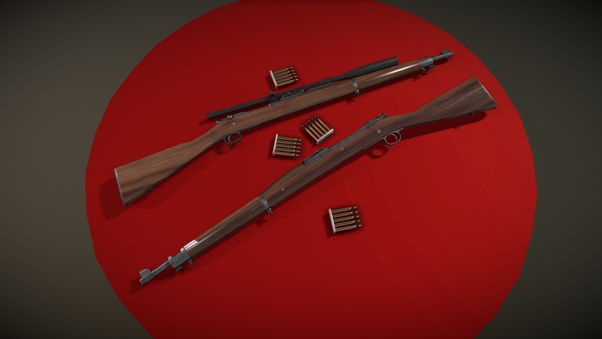 3D model M1903 Springfield rifle - This is a 3D model of the M1903 Springfield rifle. The 3D model is about a red and black gun.
