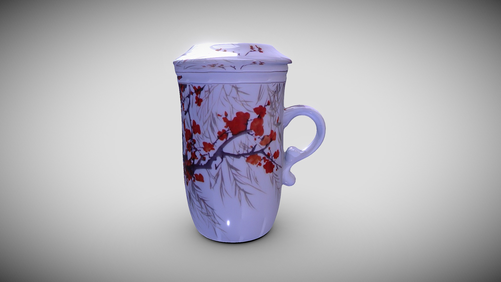 3D model Scanned Model – Oriental Cup - This is a 3D model of the Scanned Model - Oriental Cup. The 3D model is about a white and red vase.