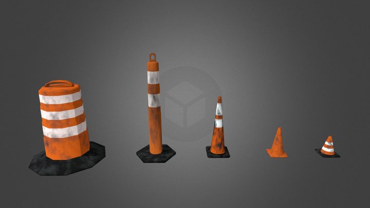 Dirty Traffic Cones - Low Poly Asset Pack 3D Model