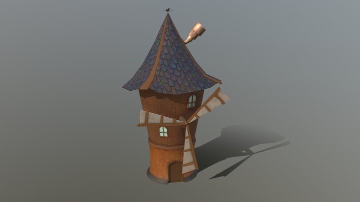 -Game ready- Stylized Fox Village Windmill 3D Model