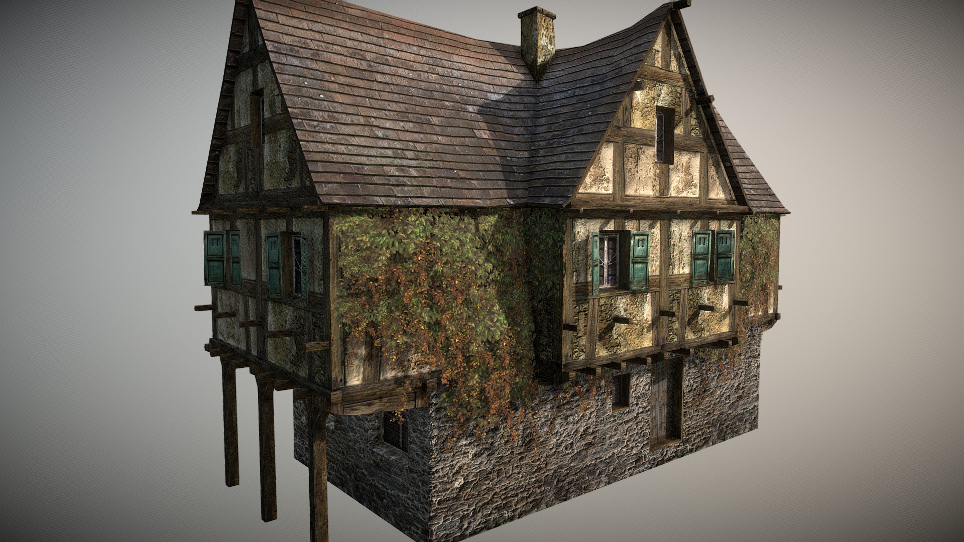 3D model Medieval Village House 2 - This is a 3D model of the Medieval Village House 2. The 3D model is about a house with a tree growing out of it.