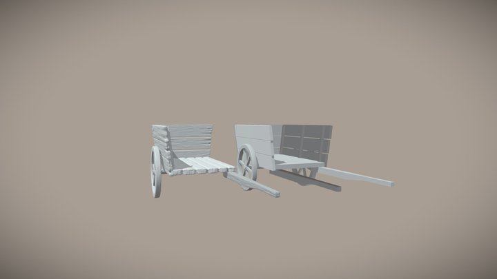 Wooden wagon: High and Low poly 3D Model