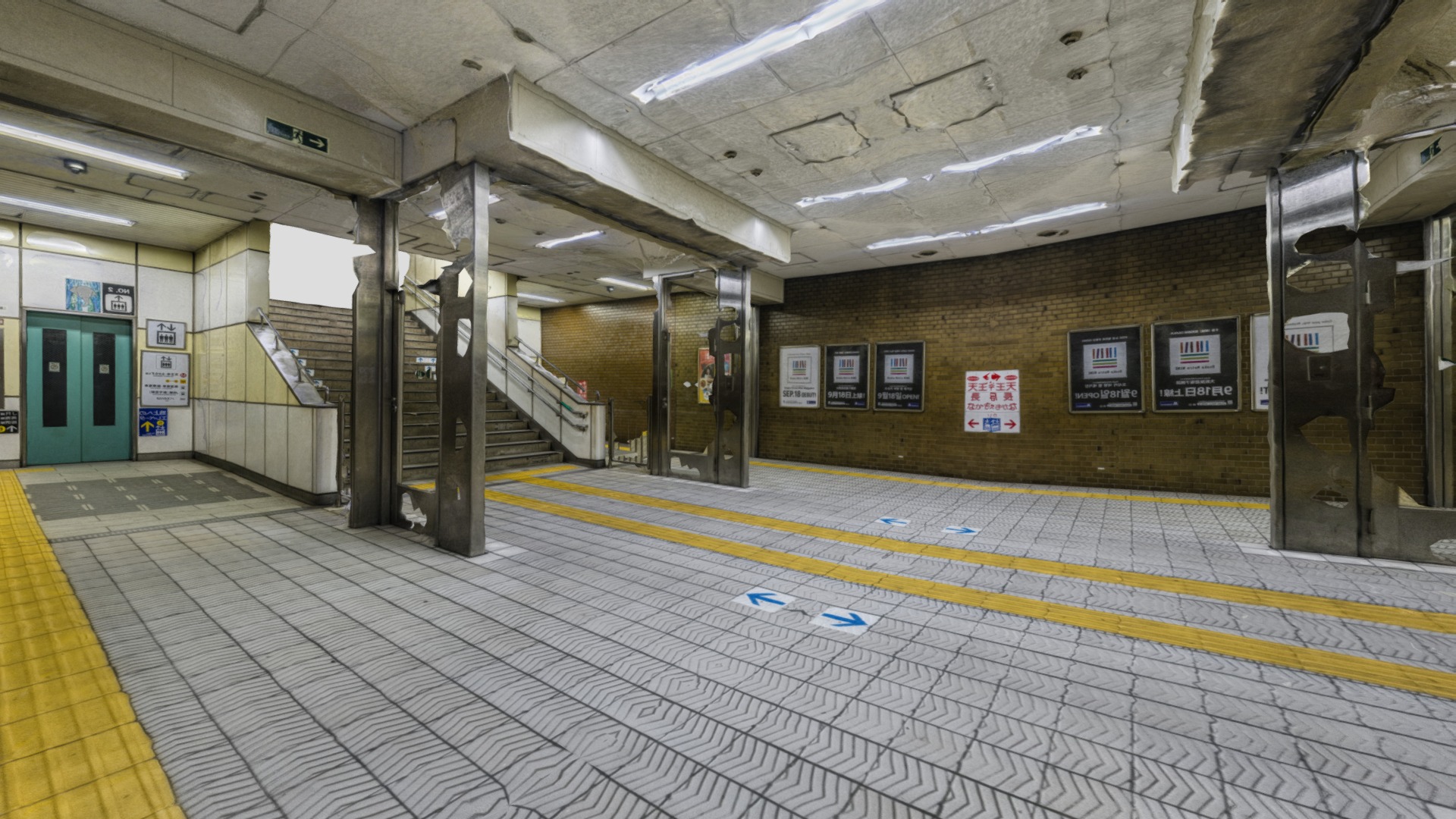 3D model Osaka Subway station double photogrammetry scan - This is a 3D model of the Osaka Subway station double photogrammetry scan. The 3D model is about a subway station with a few doors.