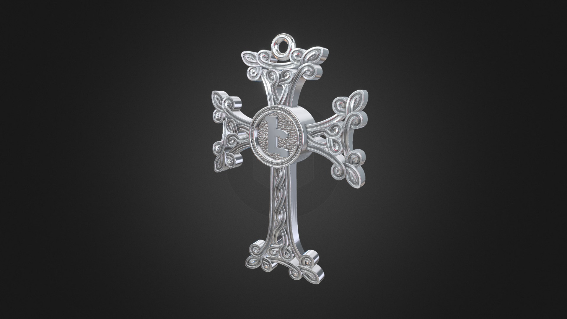 3D model 1057 – Cross - This is a 3D model of the 1057 - Cross. The 3D model is about a gold and silver cross.