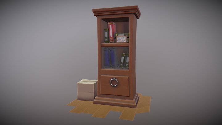Stylised Old Bookshelf 3D Model