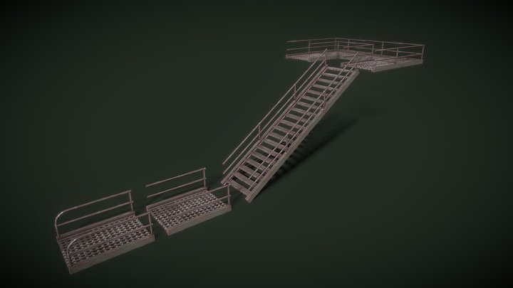 Rusty bridge modular assets - Game Ready 3D Model