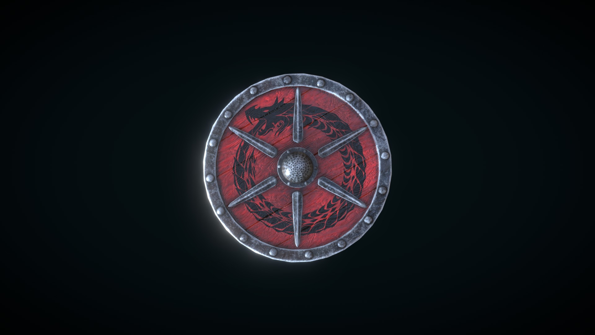 3D model Viking_Shield - This is a 3D model of the Viking_Shield. The 3D model is about a circular object with a red circle and a black background.