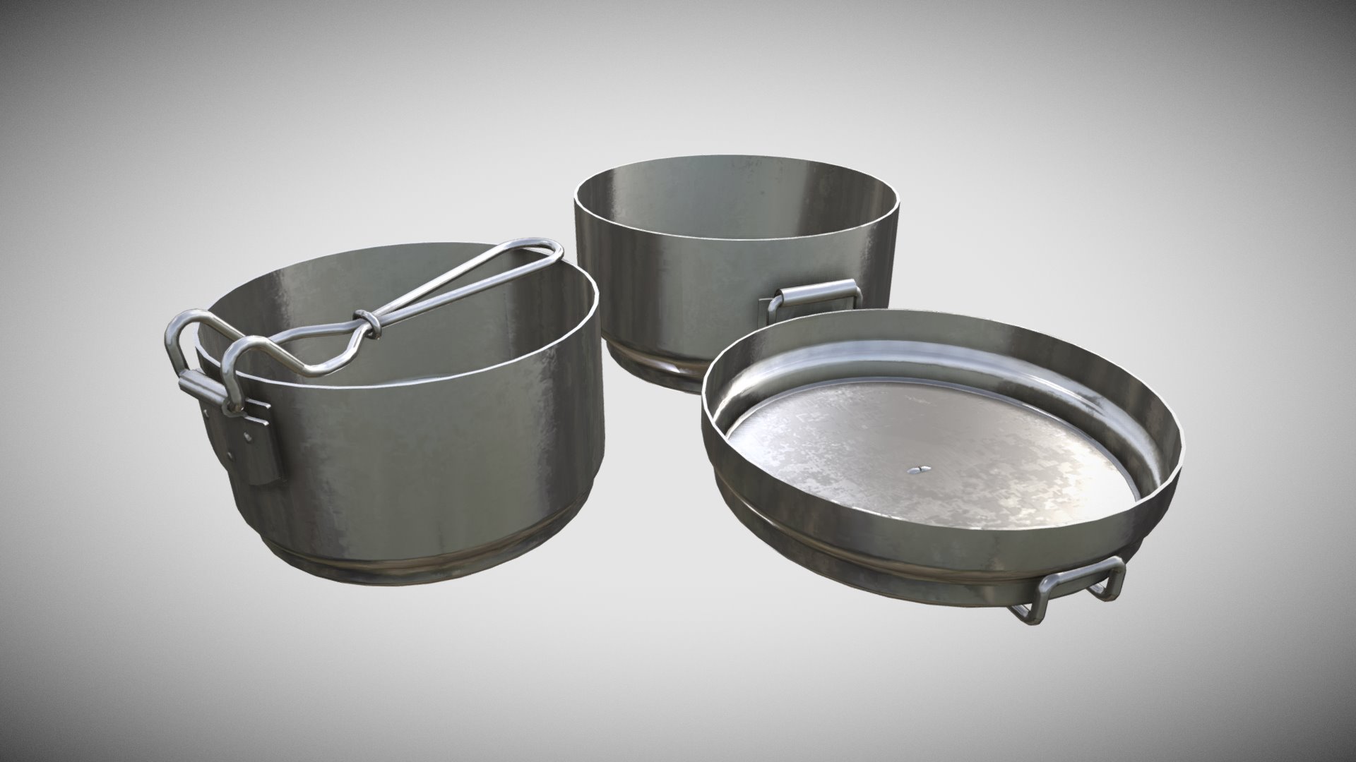 3D model Multi Pot - This is a 3D model of the Multi Pot. The 3D model is about a set of metal pots.