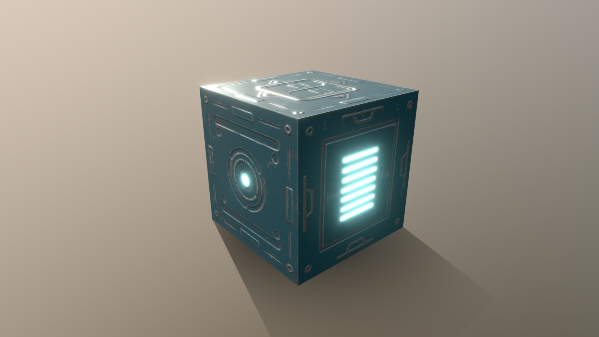 3D model Scifi Crate Low Poly Game Asset Textured - This is a 3D model of the Scifi Crate Low Poly Game Asset Textured. The 3D model is about a blue rectangular object with a light.